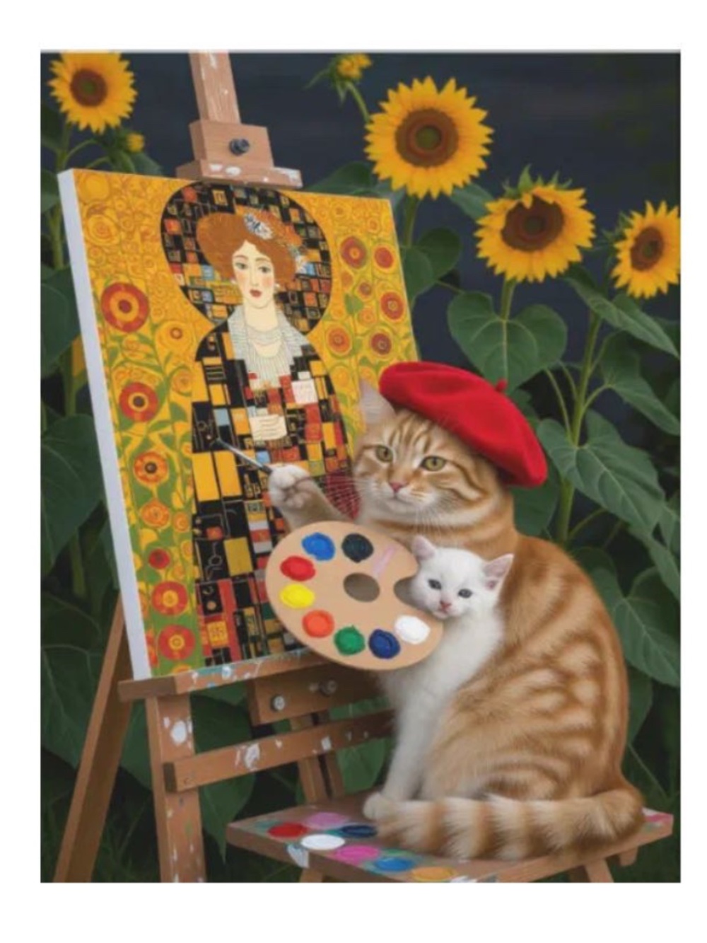 Ginger Cat, kitty  and Gustav Klimt Inspiration ACEO painted print